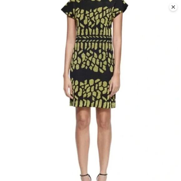 Misook Black Green Knit Sheath Dress PSmall Abstract Print Stretch Chic Designer - Picture 2 of 11